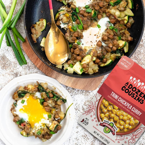 Dozen (6-Pack) A Cousins Trini Chickpea Curry Beans Prepared Food Pouch, Ready to Eat Meal in Seasoned Avocado Oil