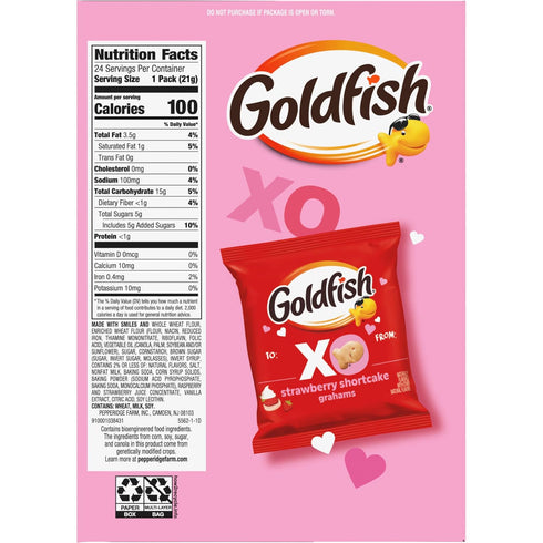 24 Count 0.75 Oz Goldfish Valentine's Day Strawberry Shortcake Flavored Baked Graham Snacks