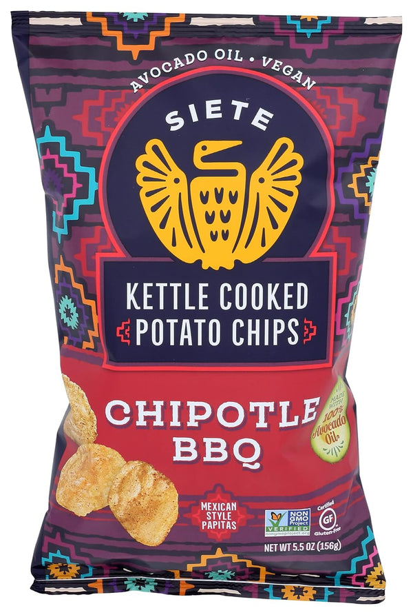 Siete Kettle Cooked Chipotle BBQ Potato Chips, Gluten Free, 5.5 Ounces (Pack