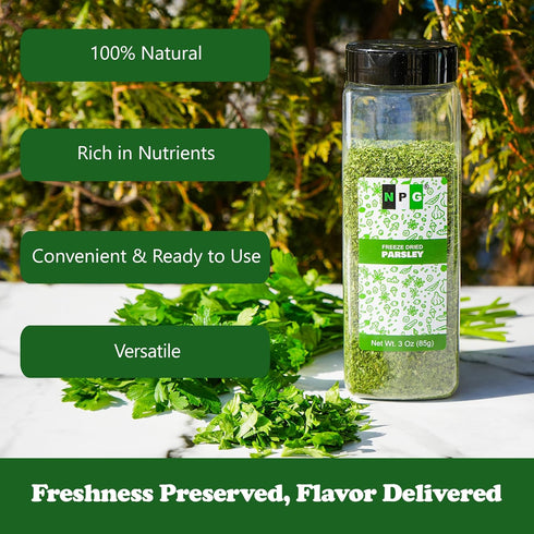 3 Oz, NPG Freeze-Dried Parsley Flakes Dehydrated Chopped Parsley for Cooking, Soups, Pasta, and Garnish, Aromatic Herb