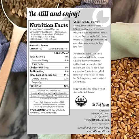 (4.8lb) Be Still Farms Organic Hard Red Wheat Berries - Healthy Diet Whole Grains Bulk - Ideal for Soups, Salads