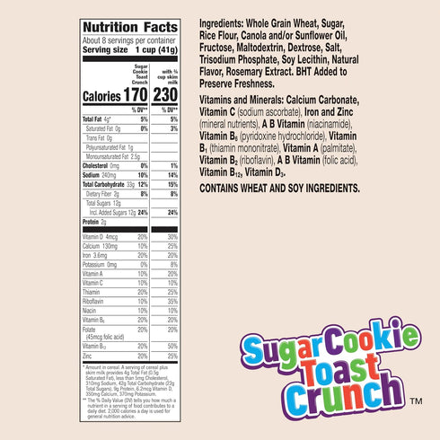General Mills 12 oz Sugar Cookie Toast Crunch Breakfast Cereal, Crispy Naturally Flavored Sugar Cookie Cinnamon Cereal