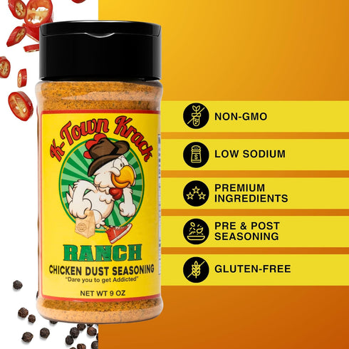 K-Town Krack - Ranch Chicken Dust Seasoning - Ranch Seasoning & BBQ Rub Seasoning for Chicken, Beef, Pork, Fish - All-Purpose Seasoning, Spice Rub, Ranch Seasoning Powder & Ranch Topping