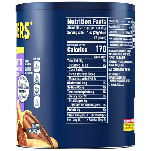 (15 oz 50% (Pack 2) Planters Mixed Nuts Canister) - Variety Mixed Nuts with Less Than Peanuts with Peanuts, Almonds