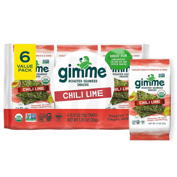 Gimme Seaweed Organic Premium Roasted Seaweed Snacks, Chili Lime, 6 Count, Keto,