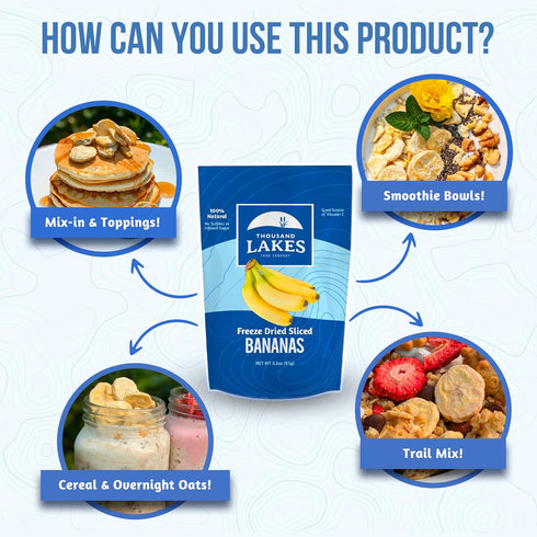 4-pack 3.2 (12.8 Thousand Lakes Freeze Dried Fruit - Sliced Bananas ounces ounces total) | No Sugar Added | No Oils