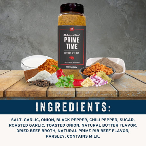 24.2oz PS Seasoning Prime Time Butchers Blend - Buttery Garlic and Herb BBQ Seasoning & Beef Rub for Smoking, Grilling