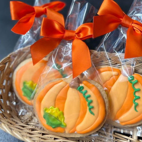 BakersDozenToGo Set 6 Thanksgiving Fall Leaf and Pumpkin Cookies- of Crunchy Shortbread Cookies Individually Wrapped by