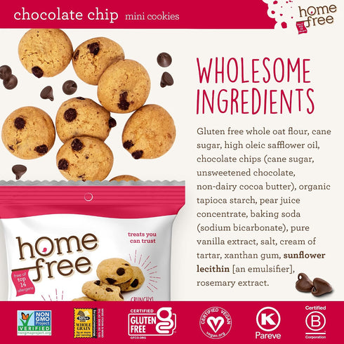 1.1 (Pack 10) Homefree Treats You Can Trust Gluten Free Mini Cookies, Single Serve, Chocolate Chip, Ounce