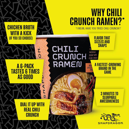 6 Pack Pack Snapdragon Chili Crunch Ramen Cup Noodles - Instant Ramen Bowl with Authentic Wheat Noodles, Soup Sauce