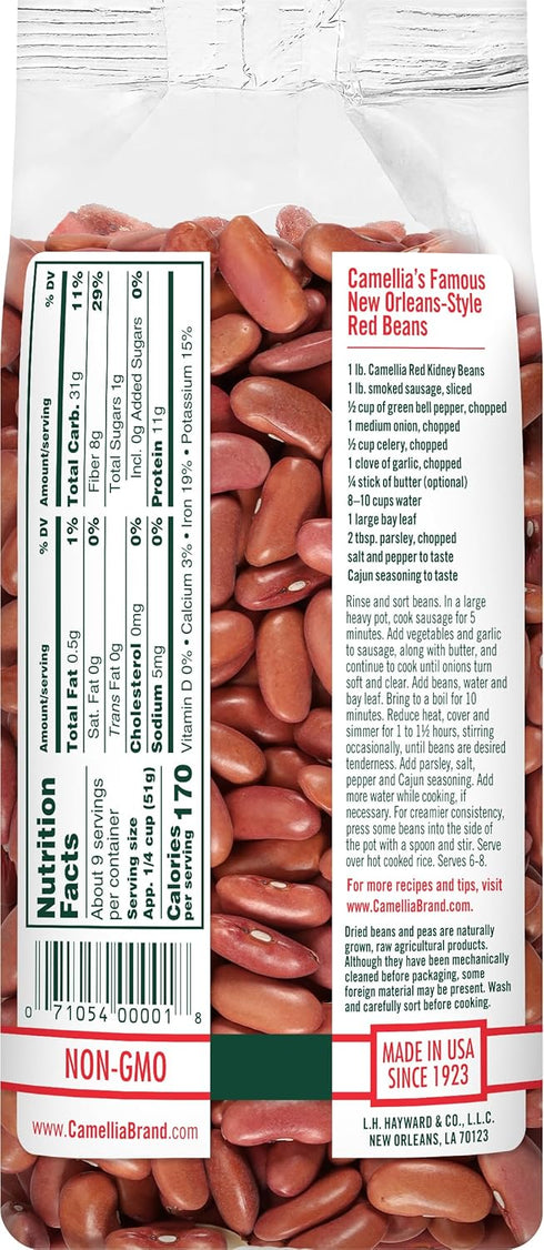 1 (Pack 2) Camellia Brand Dried Red Kidney Beans Premium Non-GMO Dry Beans for Red Beans and Rice, High Protein