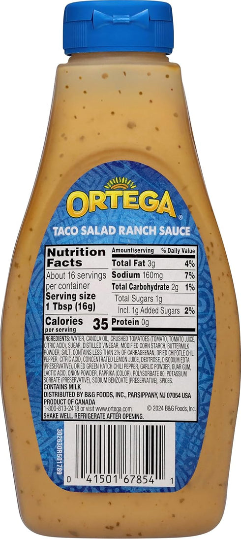 9 (Pack 2) Ortega Mild Taco Salad Ranch Sauce, Ounce