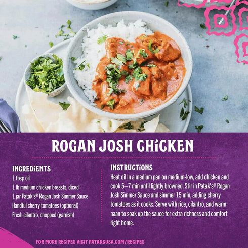 Simmer Simmer 15oz (Pack 1) Pataks Rogan Josh Sauce - Medium Spiced Tomato-Based Curry Sauce with Garlic, Ginger