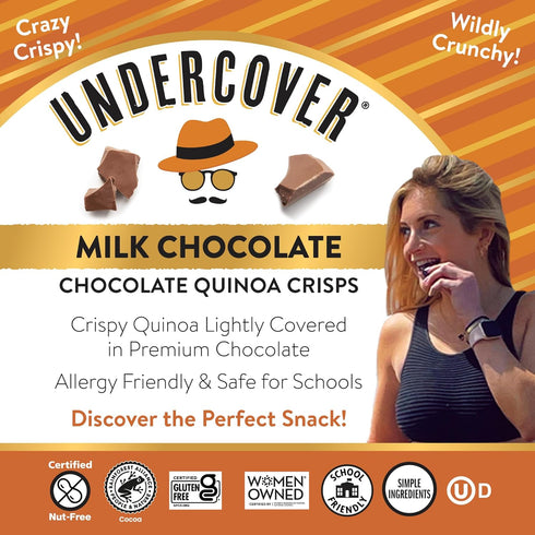 70-Count, Undercover Snacks Chocolate Quinoa Crisps - Milk Chocolate | Individually Wrapped Crisps | Gluten Free