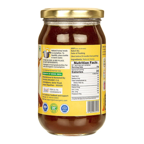 17.63 (500g) Shiva Organic's NPOP Organic Certified Honey - NMR Tested, Natural Honey, No Added Sugar, Flavorful