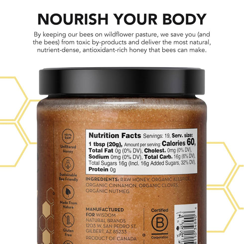13.2 oz (375 Drizzle Cinnamon Spiced Raw Honey - All Natural Pure Raw Honey with Organic Cinnamon, Unfiltered