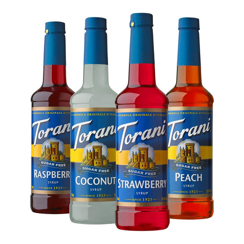 Torani Sugar Free Flavored Drink Syrup Soda Flavors Variety Pack, Raspberry, Coconut,