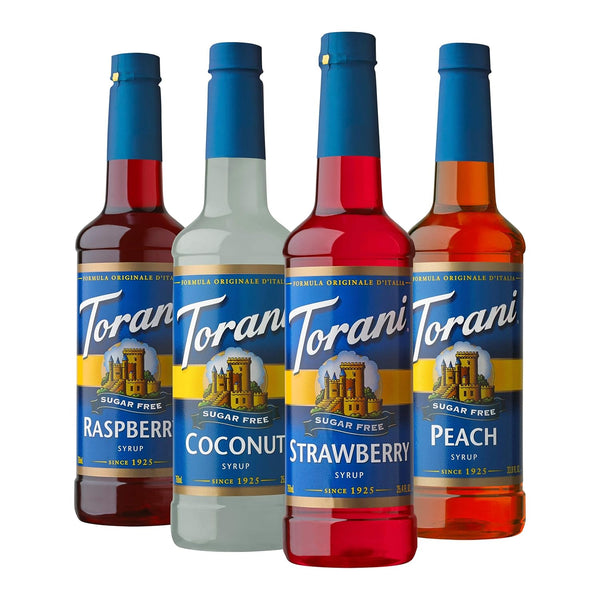Torani Sugar Free Flavored Drink Syrup Soda Flavors Variety Pack, Raspberry, Coconut,