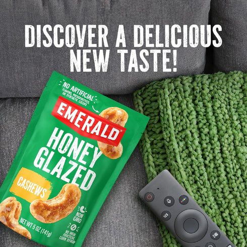 (1-Pack), 5oz Emerald Nuts Honey Glazed Cashews Resealable Bag, Kosher Dairy Certified, Non-GMO, Contains No Artificial