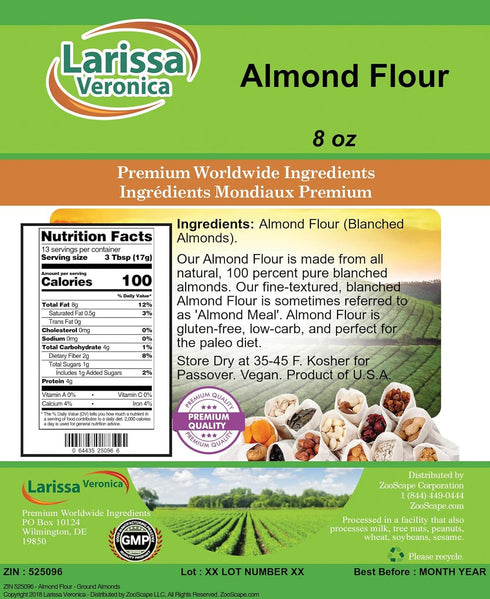 Larissa Veronica (8 oz, 525096) 3 Pack Almond Flour - Ground Almonds ZIN: