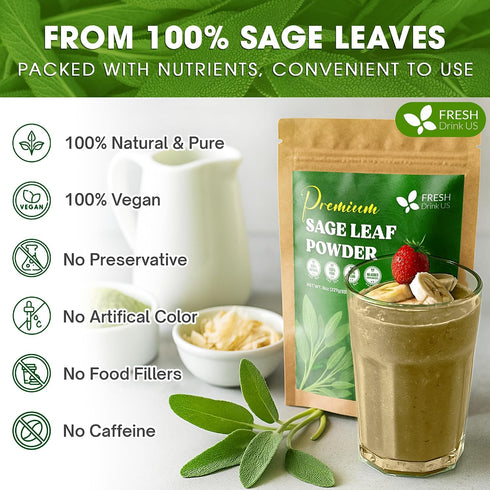 4oz FreshDrinkUS, Sage Leaf Powder Premium Culinary Herb, Pure Ground Sage Leaves for Cooking, Baking & Herbal