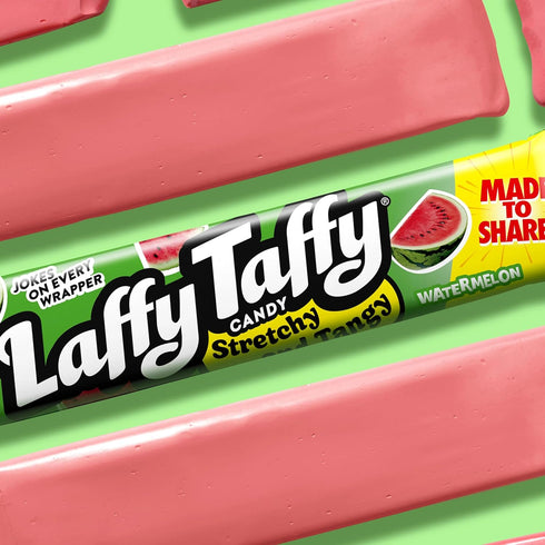 1.5 (Pack 24) Laffy Taffy Stretchy & Tangy Variety Candy Box, Grape, Watermelon, and Cherry Flavors, Ounce Bars