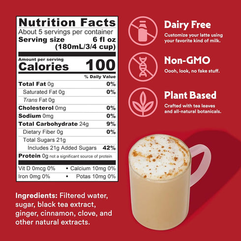 32 oz, 5 (Pack 6) STASH Double Spice Chai Latte - Dairy Free Plant Based Tea Concentrate - Caffeinated - fl Servings