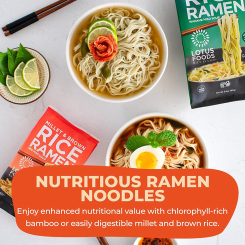 2.8 oz (Pack 10) Lotus Foods Bulk Organic Rice Ramen with Miso Soup Variety Bundle - Jade Pearl, Millet & Brown Rice