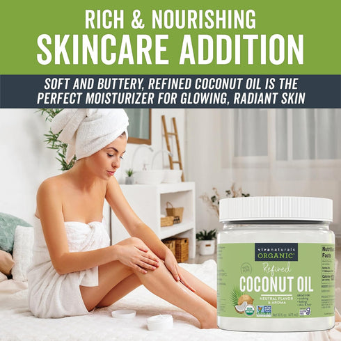 Viva Naturals Refined Coconut Oil, 16 Fl Oz Expeller-Pressed Organic Oil for Cooking and Baking