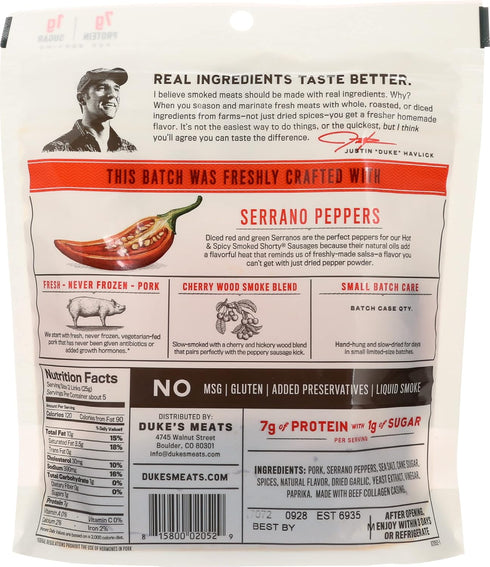 Dukes 4 OZ Hot & Spicy Smoked `Shorty` Sausages