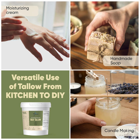 100% (5 lb) Stellar Beef Tallow Grass-Fed & Finished - Good for Cooking, Baking and Frying - Food Grade