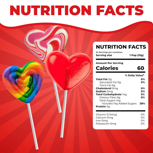 48 Pack, Fusion Select Heart Shaped Lollipops Candy - Sweet Heart Lollipops for Party Bag Fillers, Pinata Stuffers