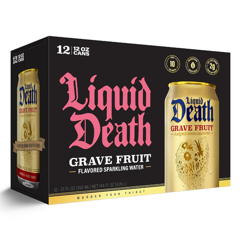 12 Oz (Pack 12) Liquid Death Soda-Flavored Sparkling Water - Grave Fruit (Grapefruit Flavor), Less Sugar*, Huge Flavor