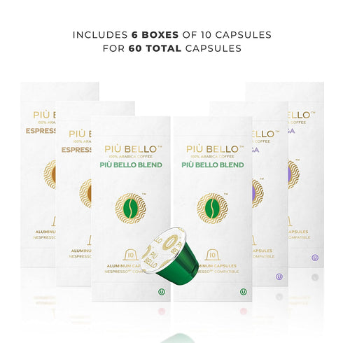 Pack 3 (3-Flavor Multipack, 60 Count) Piu Bello Espresso Coffee Pods for Nespresso Original Machines Variety Light
