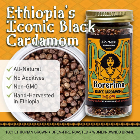 Brundo Spice Company Ethiopian Korerima, Authentic Black Cardamom, Hand-Picked & Naturally Processed 2.5oz
