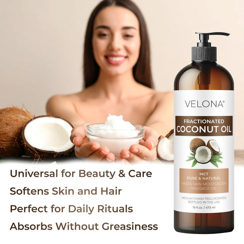64 Oz 100% velona MCT Coconut Oil Fl | Pure and Natural Carrier Oil | Fractionated | Skin, Face, Body, Hair Care | Use
