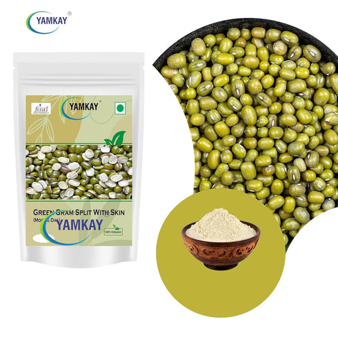(300 Yamkay Organic Green Gram Split With Skin Moong Dal GM)