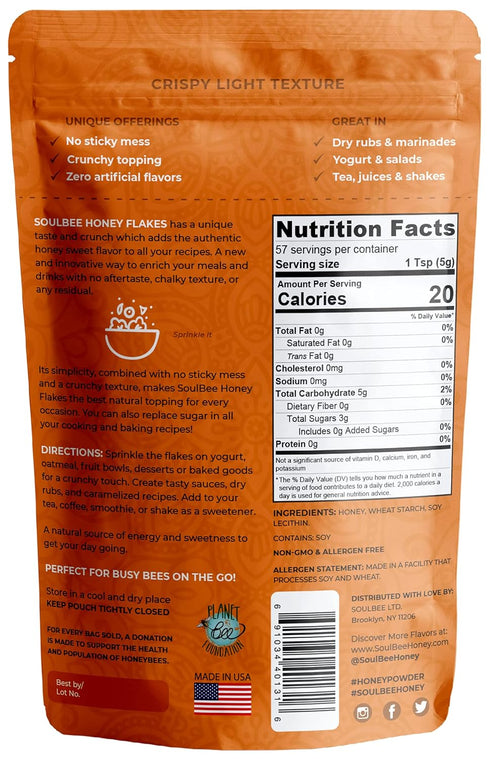 SoulBee HONEY FLAKES - Natural Extra Topping - Crunchy Roasted Honey Taste - KETO Friendly, Dairy Free, Tree Nuts Free