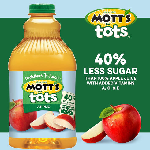 64 Oz 40% 100% Mott's For Tots Apple, Fl Bottle, Juice With Purified Water, Good Source Of Vitamin C, Less Sugar Than