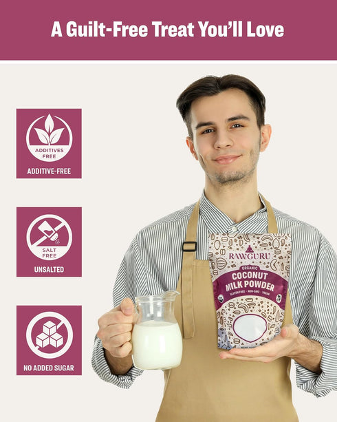 48 oz, Pack 1 RawGuru Organic Coconut Milk Powder - Vegan & Nutrient-Dense Powder with Iron & Potassium - Rich & Creamy
