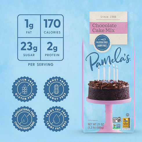 21-Ounce (Pack 6) Pamela's Gluten Free Chocolate Cake Mix, Dairy Free, Kosher, Bag