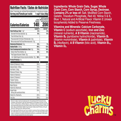 18.6 oz Lucky Charms Gluten Free Cereal with Marshmallows, Kids Breakfast Cereal, Made with Whole Grain, Family Size