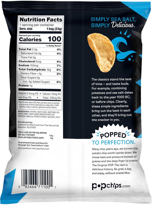 0.8 (Pack 24) Popchips Sea Salt Potato Chips Single Serve Ounce