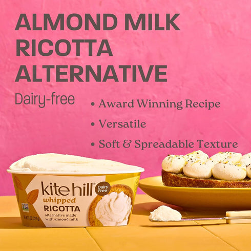 Kite Hill 8 Whipped Almond Milk Ricotta Cheese Alternative, Ounces, Dairy Free, Gluten Free, Non-GMO, Vegan