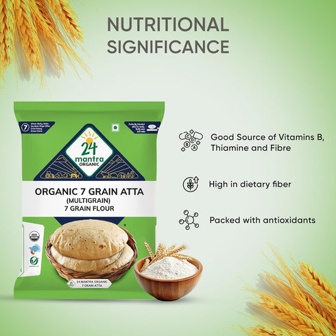 24 Mantra Organic 7 1Kg/2.2 lb Organic Grain Atta (Wheat, Pearl Millet, Sorghum, Green Mungbean, Barley, Ragi, Soybean)