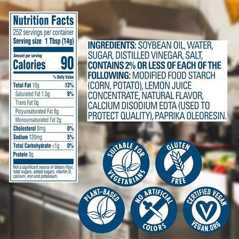 HELLMANN'S 1 128 oz, Pack 1 Heavy Duty Vegan Mayonnaise Jar, Creamy Plant Based Mayo, Condiment for Salads