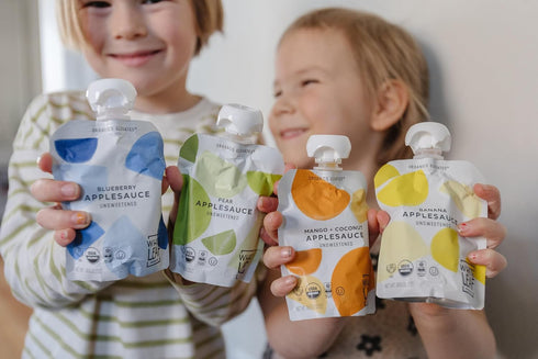 (Pack 24) White Leaf Applesauce Pouches, Organic Toddler Snack - No Added Sugar Banana Apple Sauce Pouch, Non-GMO