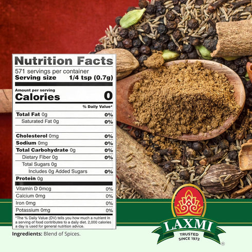 -14 oz LAXMI Garam Masala Powder - Traditional Indian Spice Blend - Salt-Free, Vegan, Non-GMO