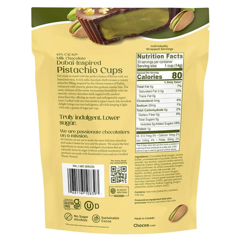 Generic 14.8 oz, 30 Milk Dubai Chocolate Inspired Pistachio Cups, Cups Individually Wrapped by