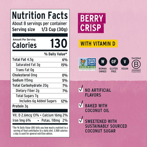 (3 8oz Purely Elizabeth Berry Crisp Granola wit Vitamin D, Made with Organic Oats and Ancient Grains, Gluten-Free
